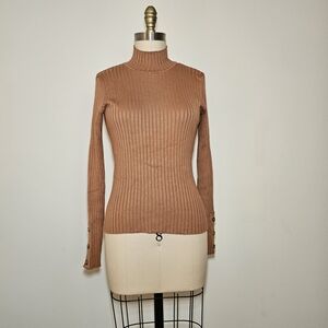 Marled Ribbed Brown Turtleneck Sweater